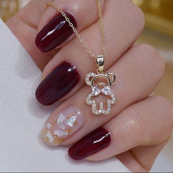 14k Gold Womens Zircon Bear Charm Necklace - Picture 8 of 8